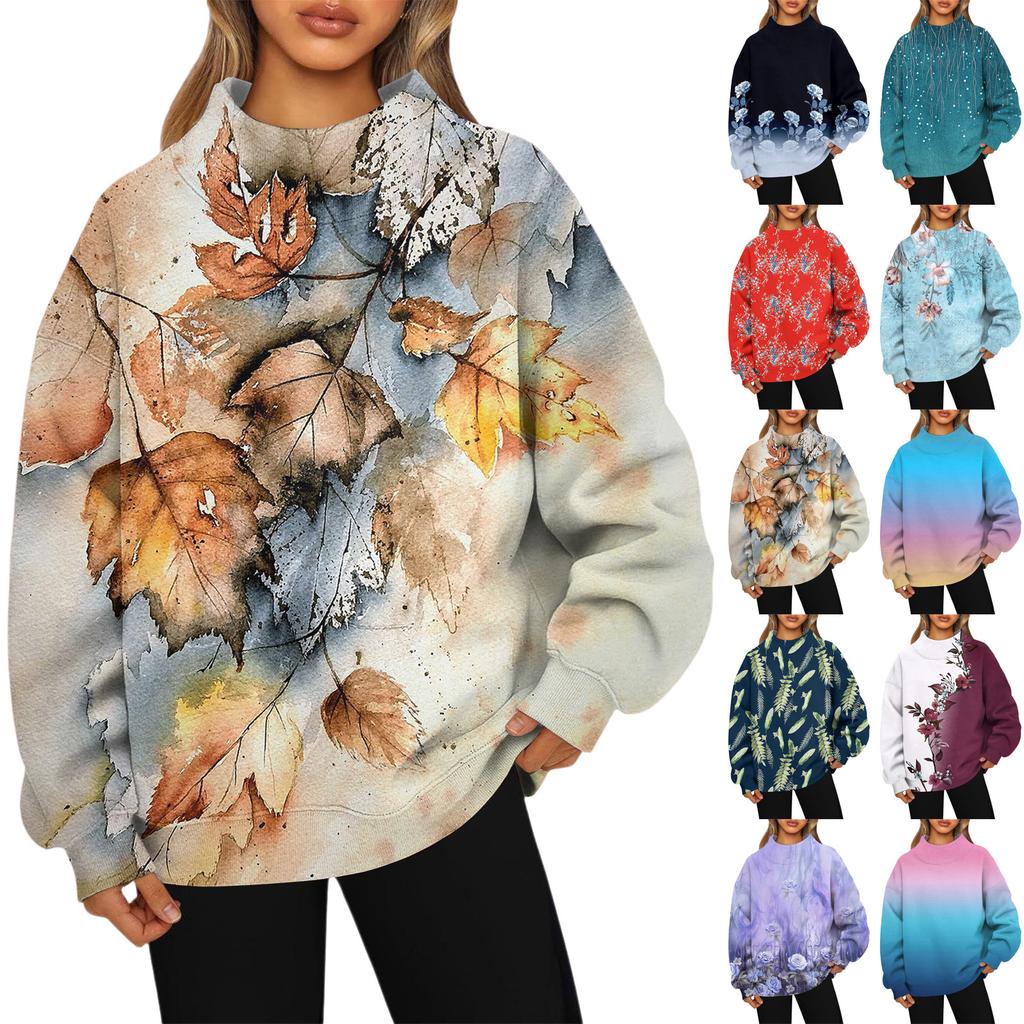 Mock Neck Sweatshirt Women Fall Comfort Oversized Sweatshirt Dressy Pullover Sweatshirts No Hood Cozy Turtleneck Tops