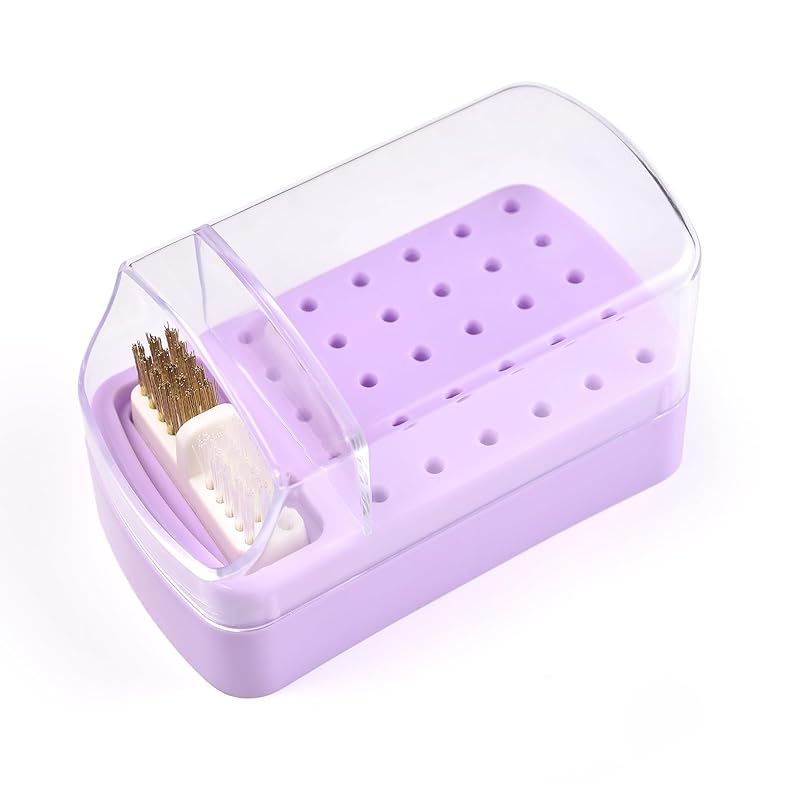 2 in 1 Nail Drill Bit Holder & Nail Drill Bit Cleaner Brush Case 30 Holes Dustproof Nail Drill Bit Display Stand Organizer Box Manicure Drill Bits