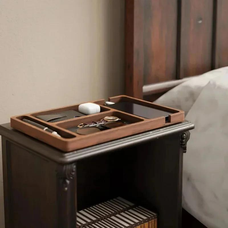 Wooden Office Desktop Storage Box Solid Wood Partition Box Mobile Phone Headphone Debris Storage Box Wooden OrganizerTray