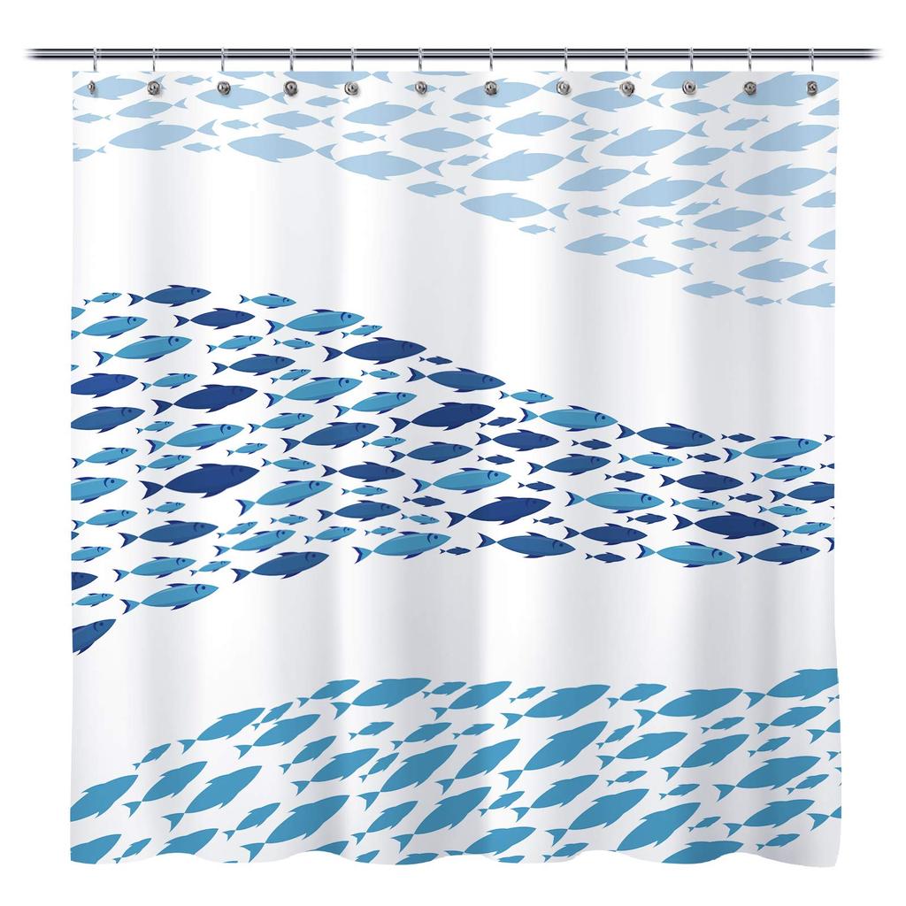 Karpfen Cartoon See Fische Duschvorhang Blau Vintage Fische Duschvorhänge Badezimmer Heimdekor Sets Polyester Stoff Mit Haken