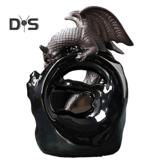 

Курильница для благовоний в виде дракона, керамическая подставка для благовоний с обратным потоком в виде крылатого дракона, курильница для благовоний в виде водопада для комнаты для медитации, спальни A