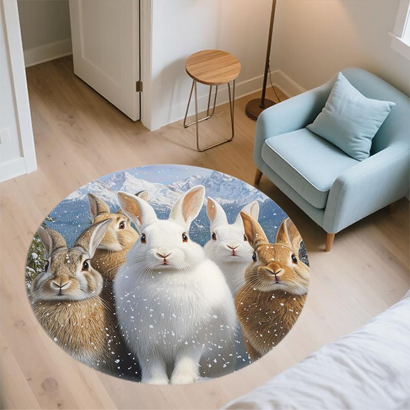 Rabbit Pattern Round rug,Carpet Rug for Living Room Bedroom Sofa Playroom Decor,Non-slip Floor Mat,Holiday Gifts and Birthday Gifts