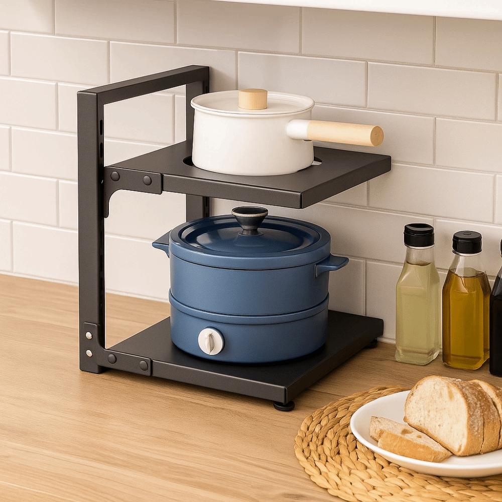 Adjustable Cabinet Layered Pot Rack Carbon Steel Pot Storage Rack Sink Storage Organizer  for Home