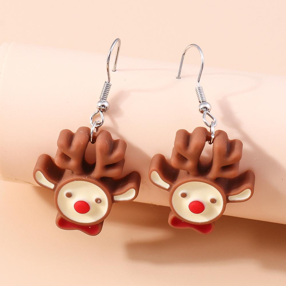 2024 Cartoon Christmas Reindeer Resin Earrings - Festive European & American Ear Jewelry