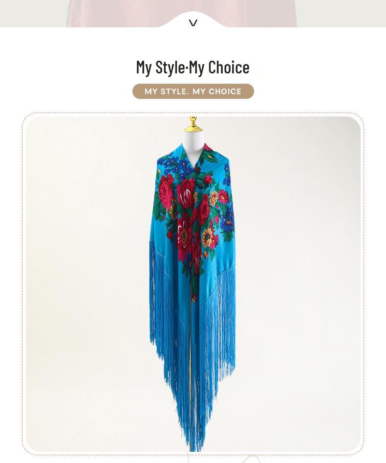 Elegant Long Tassel Peony Flower Shawl Scarf - Ethnic Retro Style, 50cm.