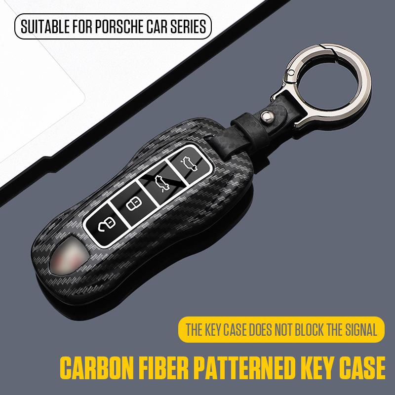 3 4 Boutons Style Carbone ABS Housse de Boîtier de Clé de Voiture Porte-clés pour Porsche Panamera 997 944 924 Cayenne 958 911 971 911 9YA Macan Boxster