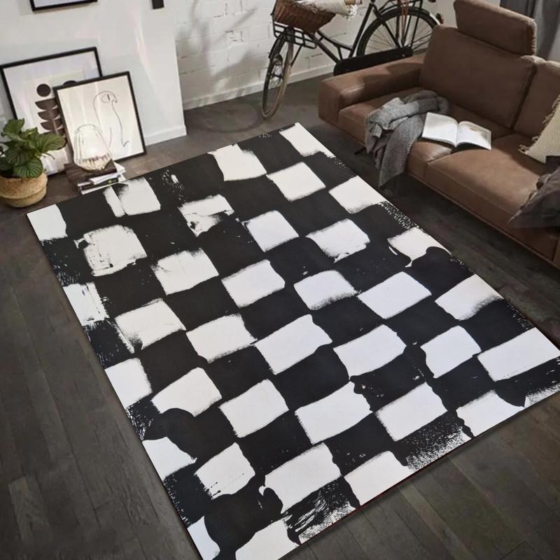 Schwarz-Weiß-Schachbrettmuster Teppich Abstraktes Kunstdesign Fußmatte Rutschfester Teppich für Wohnzimmer Heimdekoration
