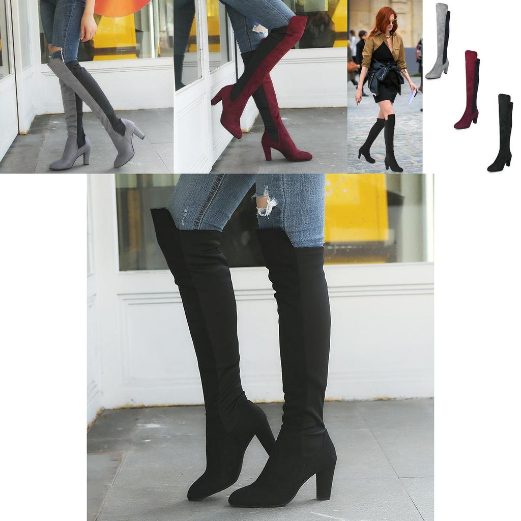 Elegant Women Boots Over Knee High Heel Stylish Winter Autumn Slip-on Lace-up Shoes