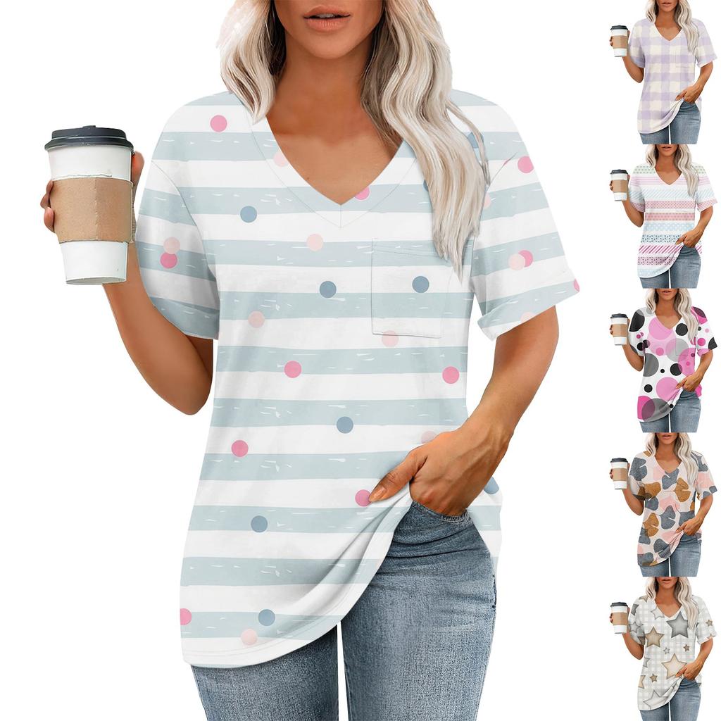 Womens T Shirts V-Neck Short Sleeve Summer Tops Casual Basic Tees Trendy