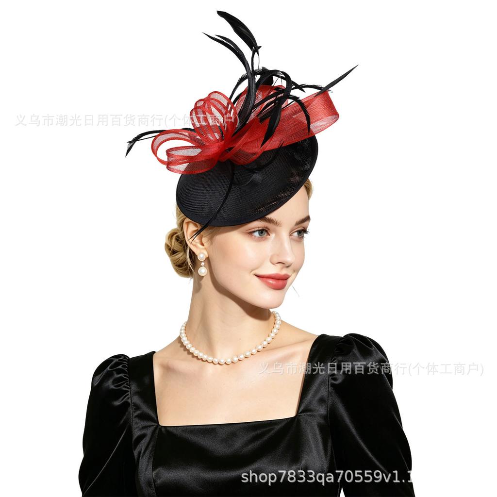 New bridal feather headgear hair accessories mesh headgear bridal top hat horse racing festival hemp headgear hair accessories