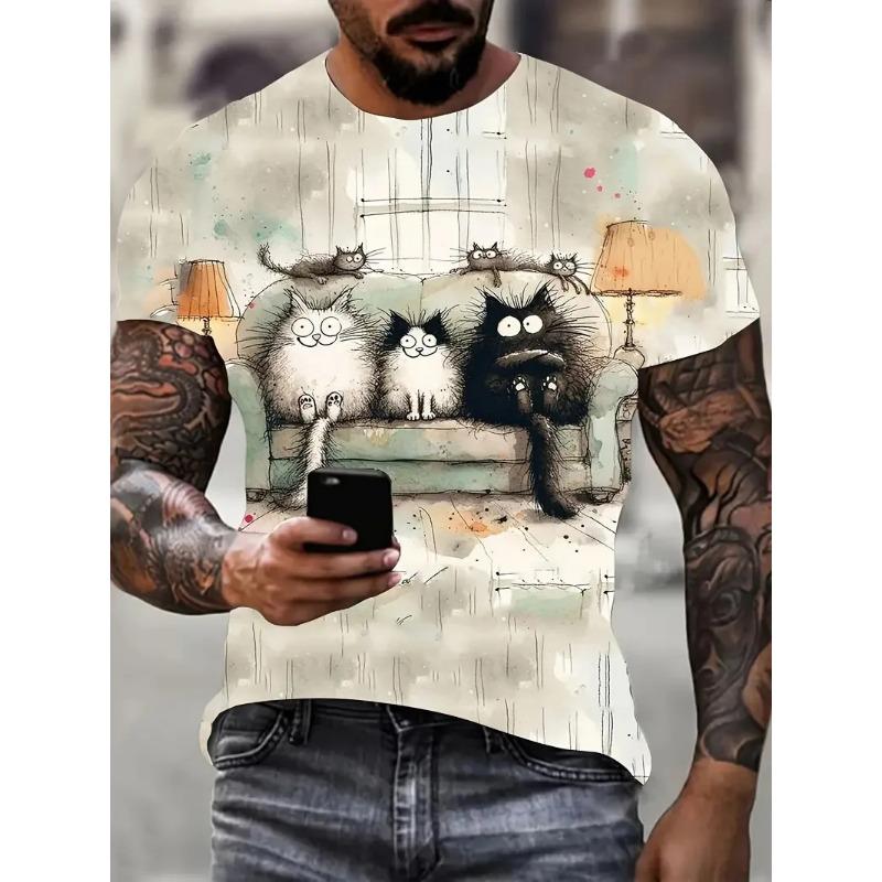 

Забавные футболки с 3D-принтом животных, повседневные топы с круглым вырезом и коротким рукавом, уличная мода, мужские футболки 5XL