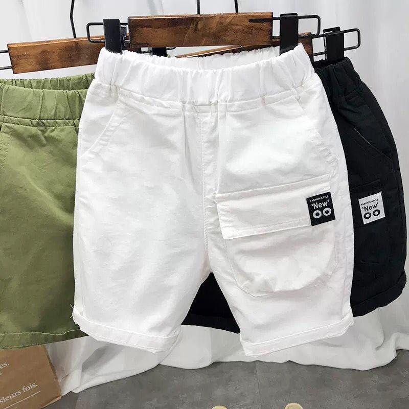 Children's Summer Thin Loose Five Quarter Shorts, Solid Color Casual Mid Waist Work Pants for Children
