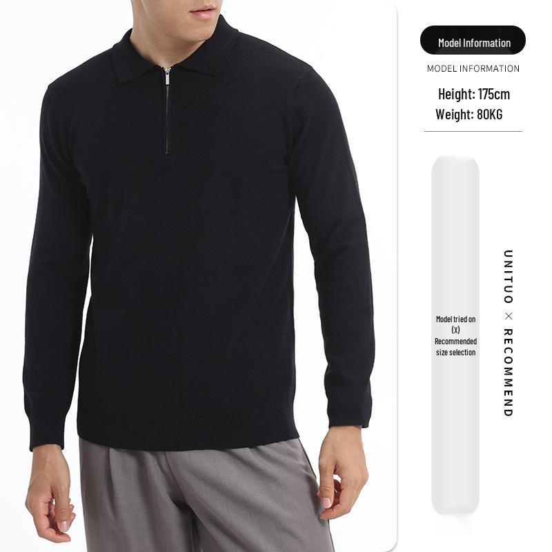 Men s High-End Half-Zip Lapel Sweater: Business Casual Knit Pullover Shirt L