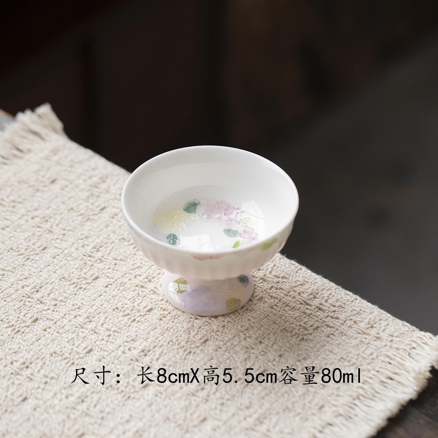 

80ml Hand-painted Floral High Foot Teacup Aesthetic Tea Bowl Tea Pair Tea-tasting Meditation Cup Jianzhan Master Cups Tea Items