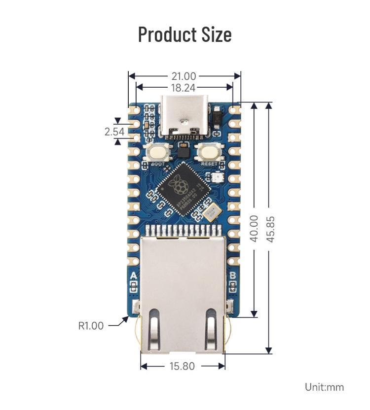 Scheda di Sviluppo Raspberry Pi RP2350-ETH con Ethernet, 4MB TCP/UDP, Sensore di Temperatura, Clock