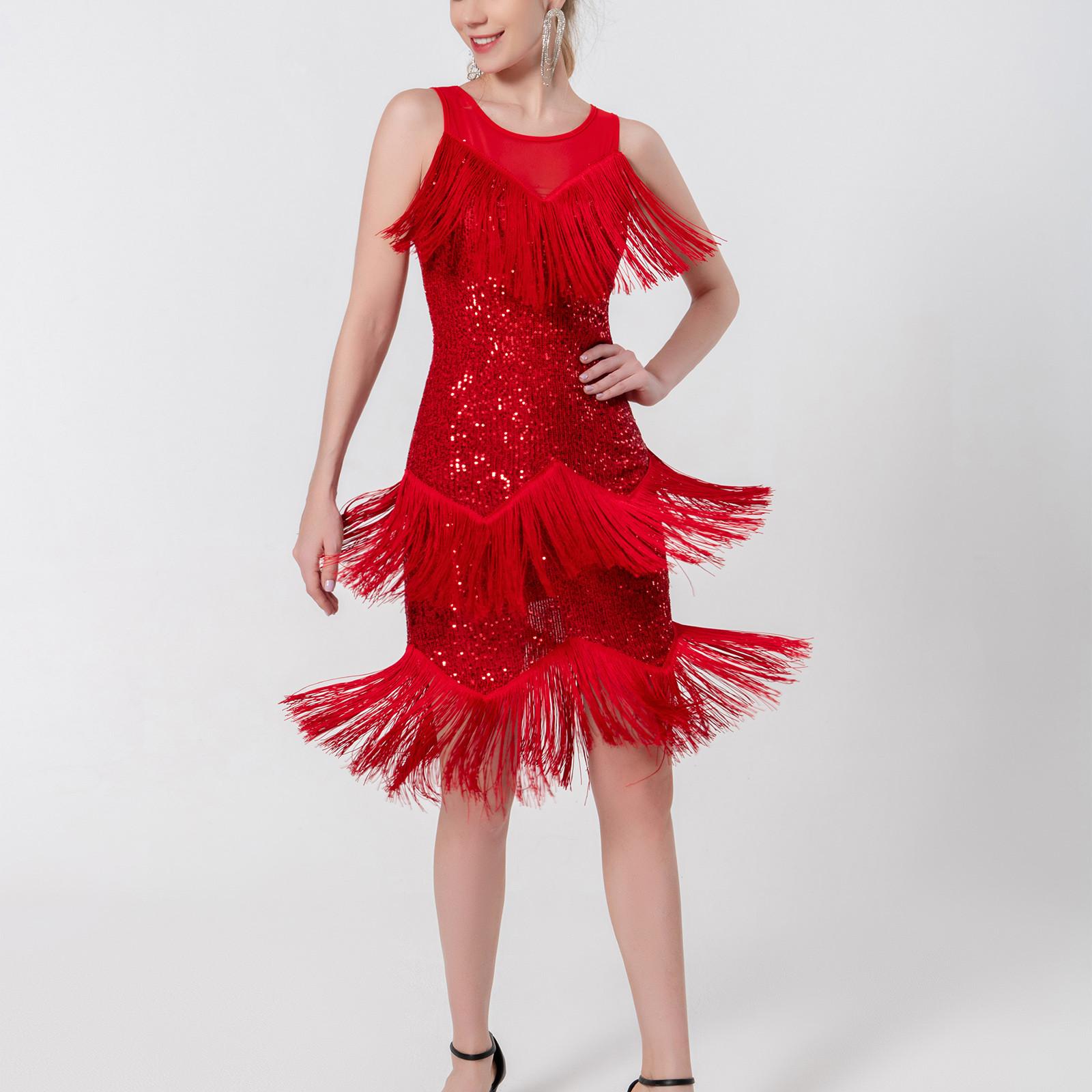 

Женское однотонное платье без рукавов с кисточками и кисточками L красный