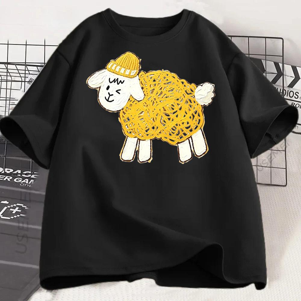 Cartoon Sheep Graphic T Shirt Unisex Cute Lamb Print Tee Casual Summer Short Sleeve Harajuku Kawaii Top Y2k Top Graphic T Shirts