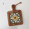 1 PCS Vintage Wooden Thickened Coasters Heat-insulating and Anti-scald Protection Table Cup Pad Flower Kitchen Dishes