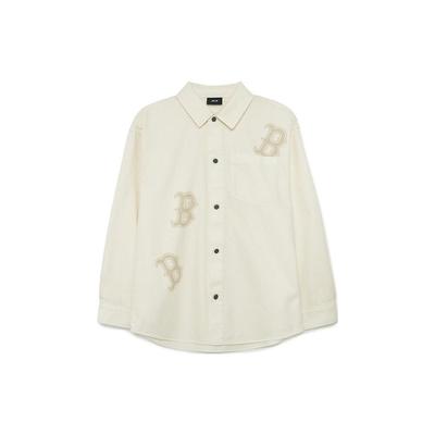 MLB Logo Casual Denim Jacket Unisex Jackets Cream 3ADRB0334-43CRM