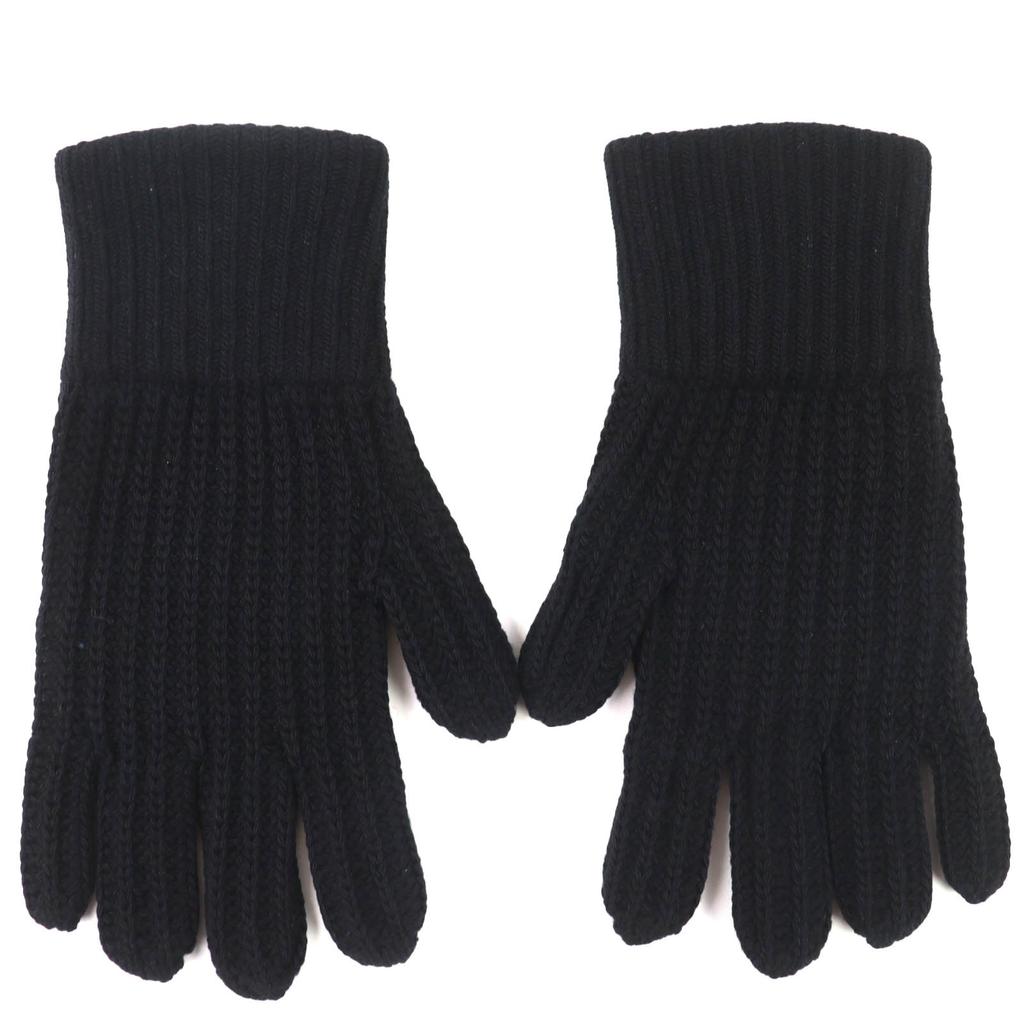 Great PRADA gloves Triangle Rib Knit Gloves with Logo black Virgin wool UMK75 Used