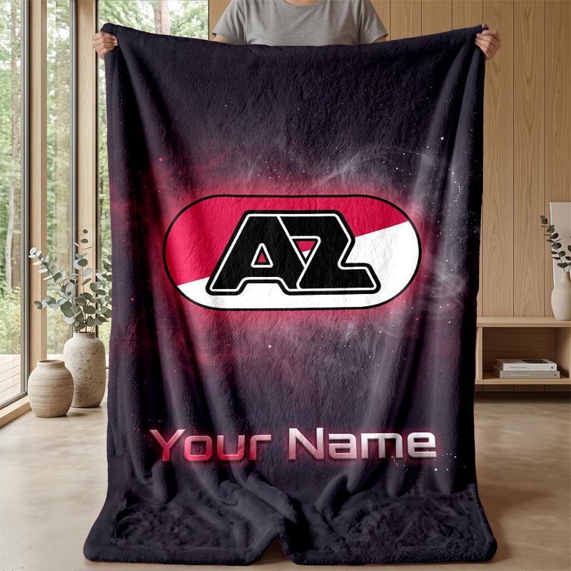 Couverture en Flanelle Personnalisée avec Nom et Texte AZ Alkmaar Logo de Football Couverture Polaire Personnalisée Cadeau Spécial pour Canapé Chambre Maison