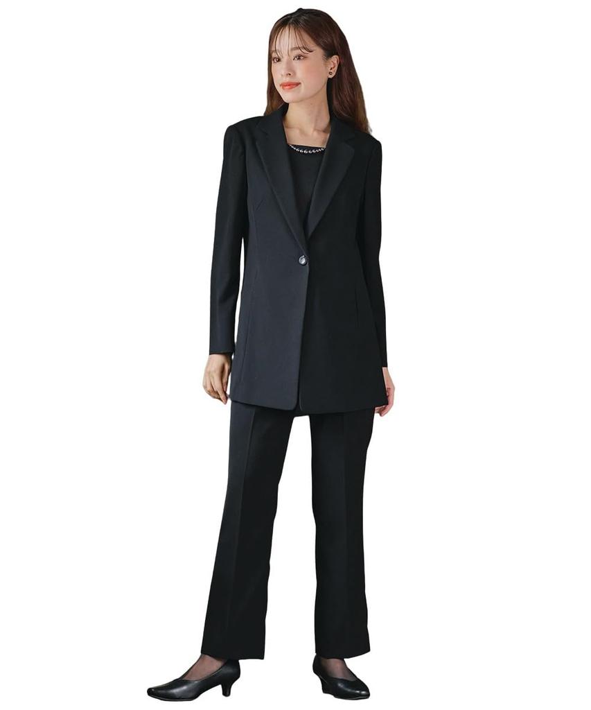 Nissen Black Formal Hokuriku Jacquard Docking Long Stretch Jacket and Pants Suit for All Plus Sizes Size 5L Women's Mourning/Formal Wear, Washable,