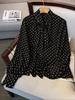 1116 Large Size Vintage Polka Dot Ribbon Shirt Bow Neck Bubble Sleeve Belly Cover Versatile Chiffon Top