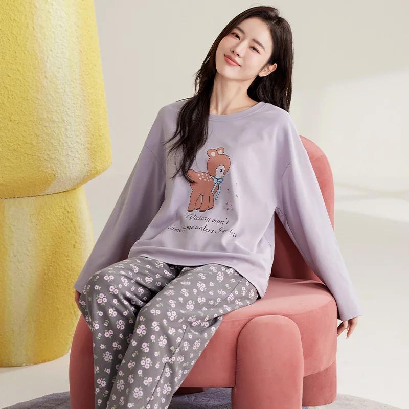 Niedliches Katzen-Pyjama-Set Damen Herbst Winter Langärmlig Lange Hose Nachtwäsche Weiche Pijamas Gemütliche Pyjamas Kawaii Nachthemd Mädchen