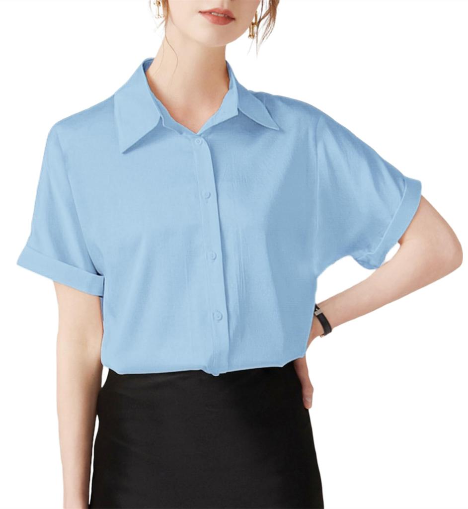 SPRING SEAON Shirt Short No Loose Plus Business Work Light Size M Women's Blouse, Sleeve, Summer, Casual, Office, Iron, Wrinkle-Resistant, Fit, Sizes,
