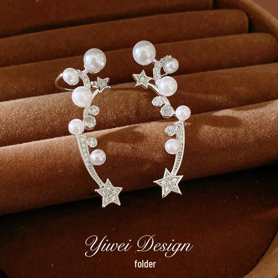 Zirconia Star Pearl Ear Clip - Luxurious, No-Piercing Earrings for Women