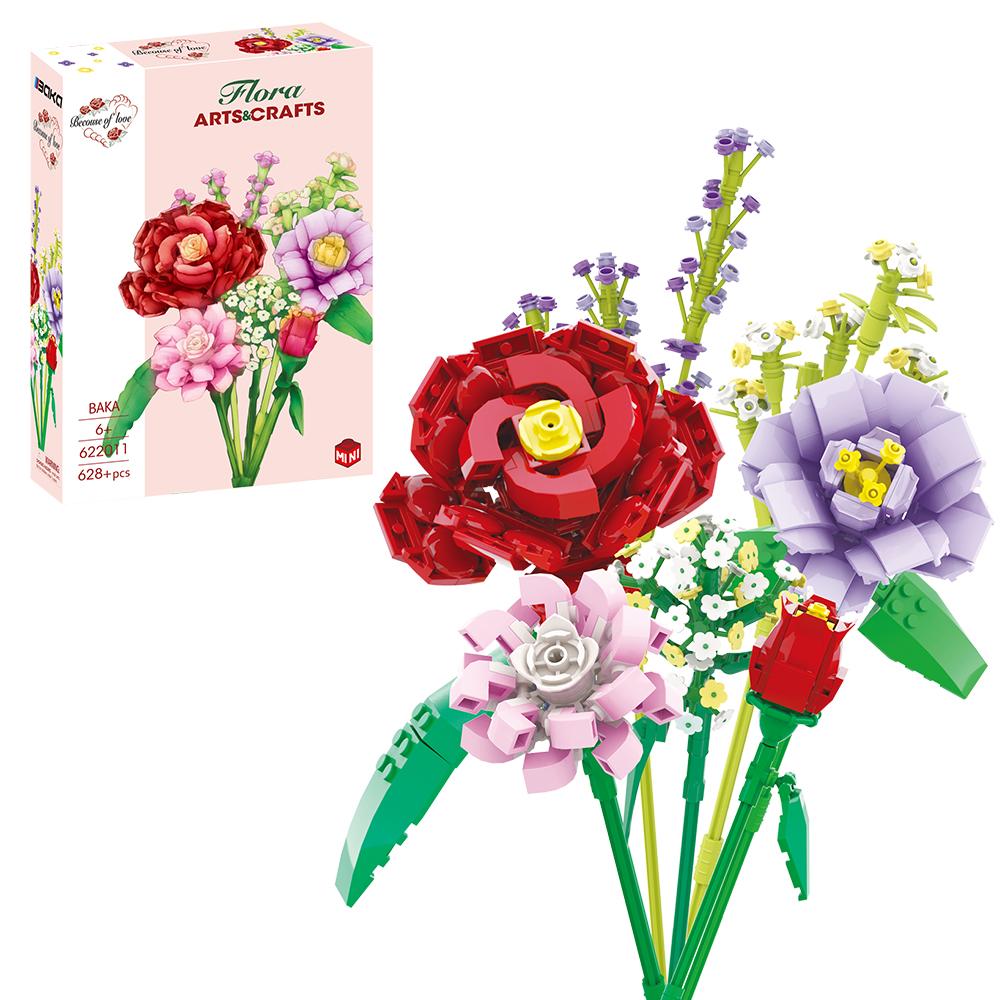 Flower Bouquet Building Blocks Set 628Pcs Abs Material 33Cm Eternal Floral Decor Gift For Women Adults