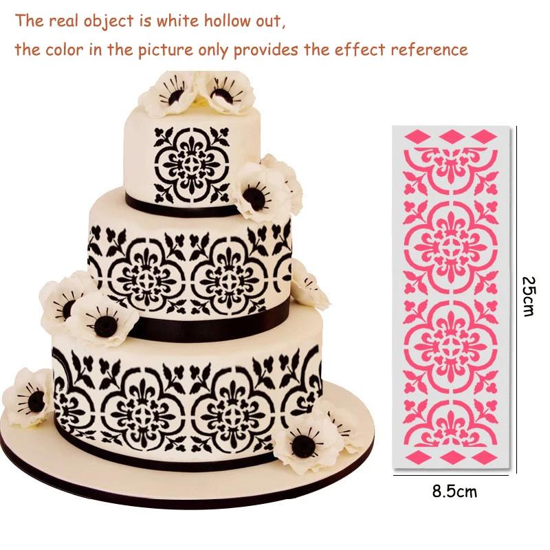 Krajkový květinový hrotový vzor Fondánová tisková šablona Dutá cukrová sítková forma Šablona na svatební dort Šablona na zdobení okraje Pečicí nástroje