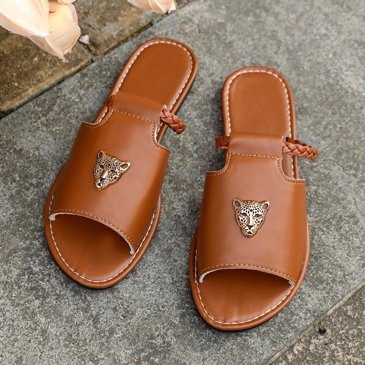 

Women s Flat Sandals Spring and Summer New Cutout Design Solid Color Fish Mouth Women s Shoes 43 темно-коричневого кольору