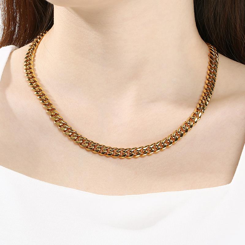 Hip Hop Miami Cubaanse Ketting Halsketting voor Mannen Vrouwen Choker Glanzend Goudkleurig Roestvrij Staal Sieraden 15MM Dik Accessoire