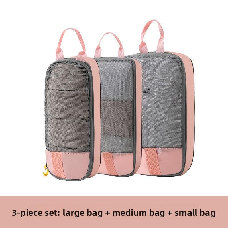 

Набор из 3 компрессионных дорожных сумок для хранения, большой органайзер для упаковки из ткани Оксфорд для одежды, нижнего белья, чемодана розовый