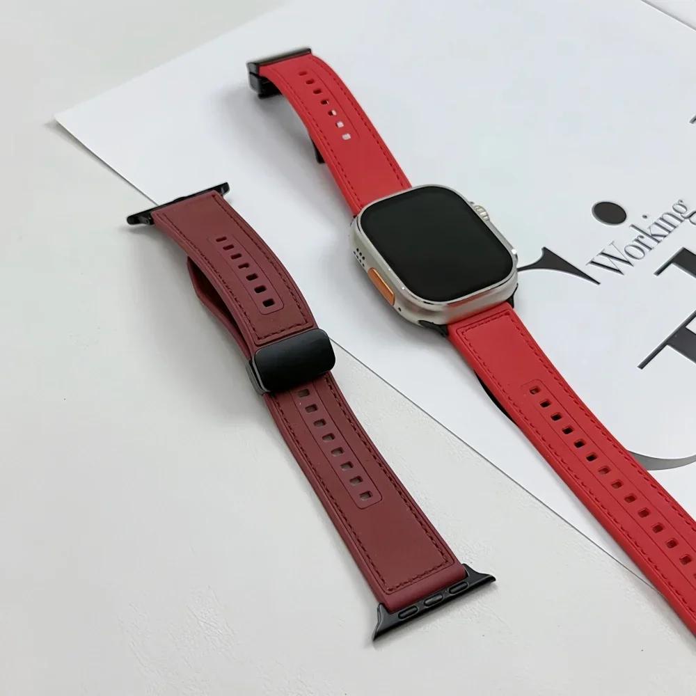 Leather Loop Strap For Apple Watch Ultra Band 49mm 46mm 45mm 41mm 42mm 38mm Silicone Bracelet for IWatch Series11 10 9 8 7 3 4 5 6 Se 40mm