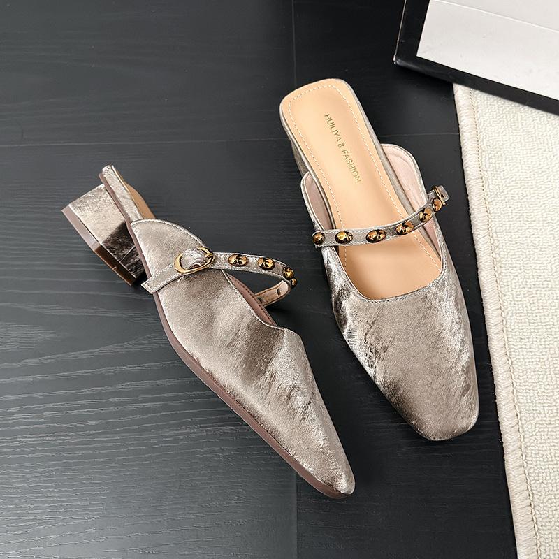 Y579-1 thick-heeled slippers 2025 new small square head outer wear women's summer outer wear with skirt high-heeled sandals women