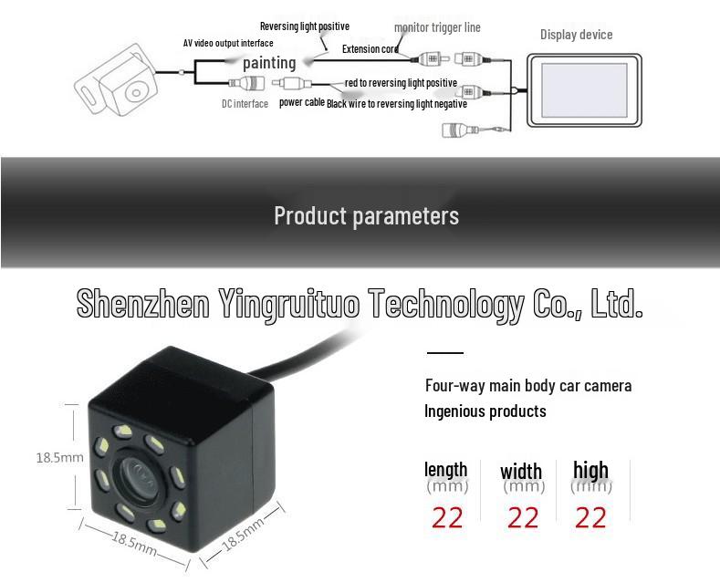 12V Universal High-Definition Rear View Camera with 8 LED Lights for Large Screen Navigation