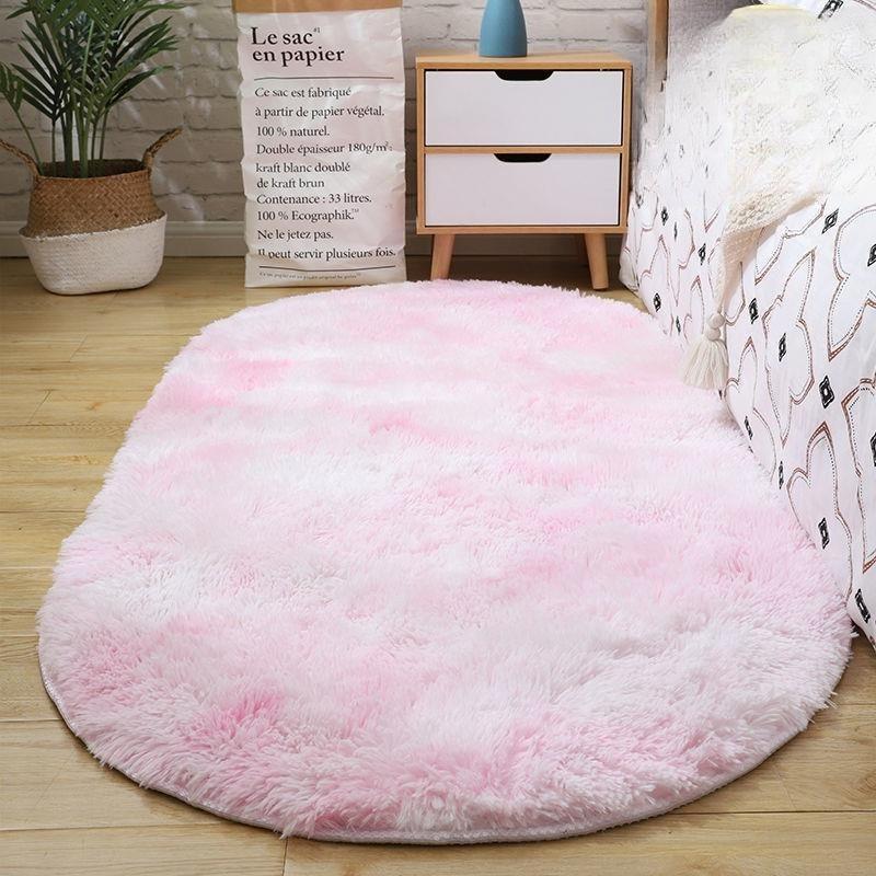 Oval Silk Wool Carpet Bedroom Cute Girl Bedside Blanket Bay Window Mat Living Room Tea Table Full Blanket Washable
