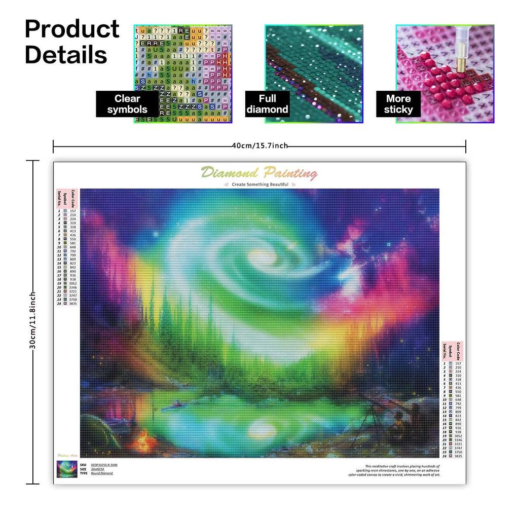 Diamond Painting Aurora Landscape Embroidery Full Round Mosaic Creative Hobbies Home Decoration 30x40cm/12x16inch