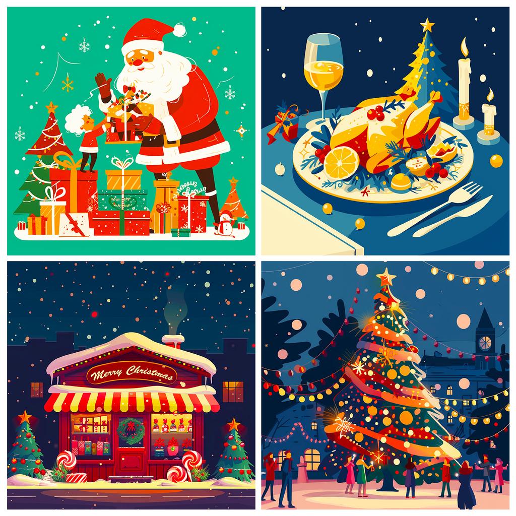 12 Christmas Day Theme Material Paper Cards, Ventilated Graffiti Cutting Diy Decorative Material Paper