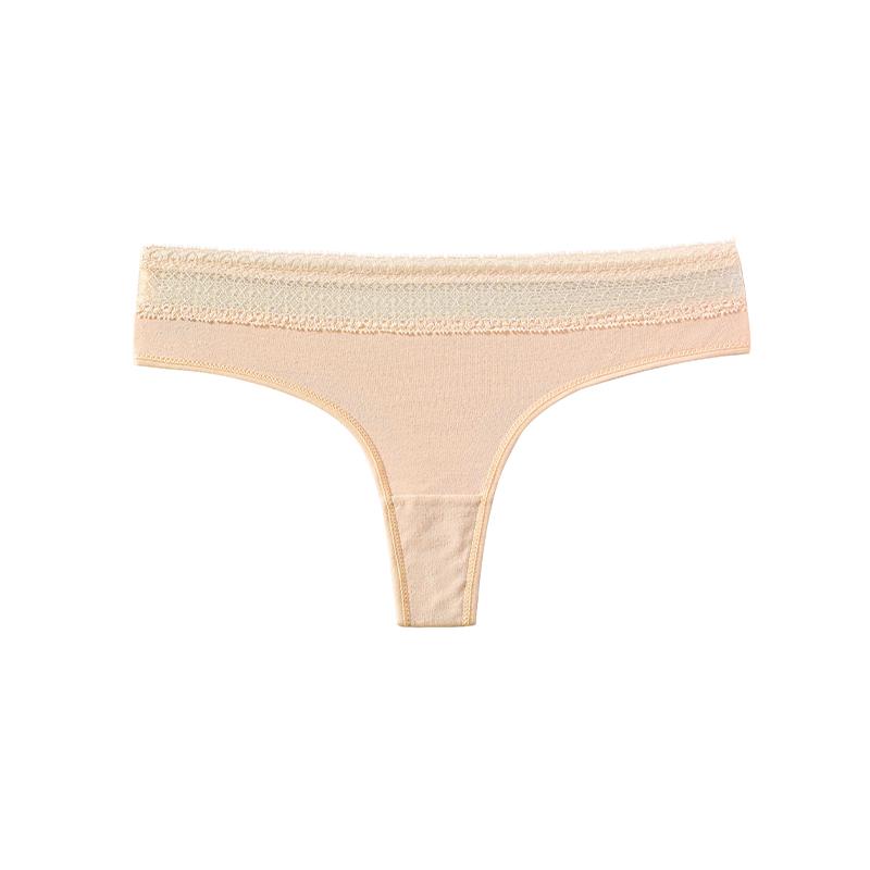 CINOON Tanga de Algodón Sexy para Mujer de Cintura Baja con Ribete de Encaje, Tipo G, Braguitas Suaves, Transpirables y de Ajuste Ceñido