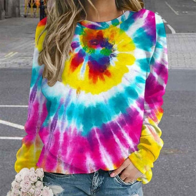 Spring and Autumn New European and American Personalized Tie Dyeing 3D Printing Fashion Trend Round Neck Long Sleeve Hoodie