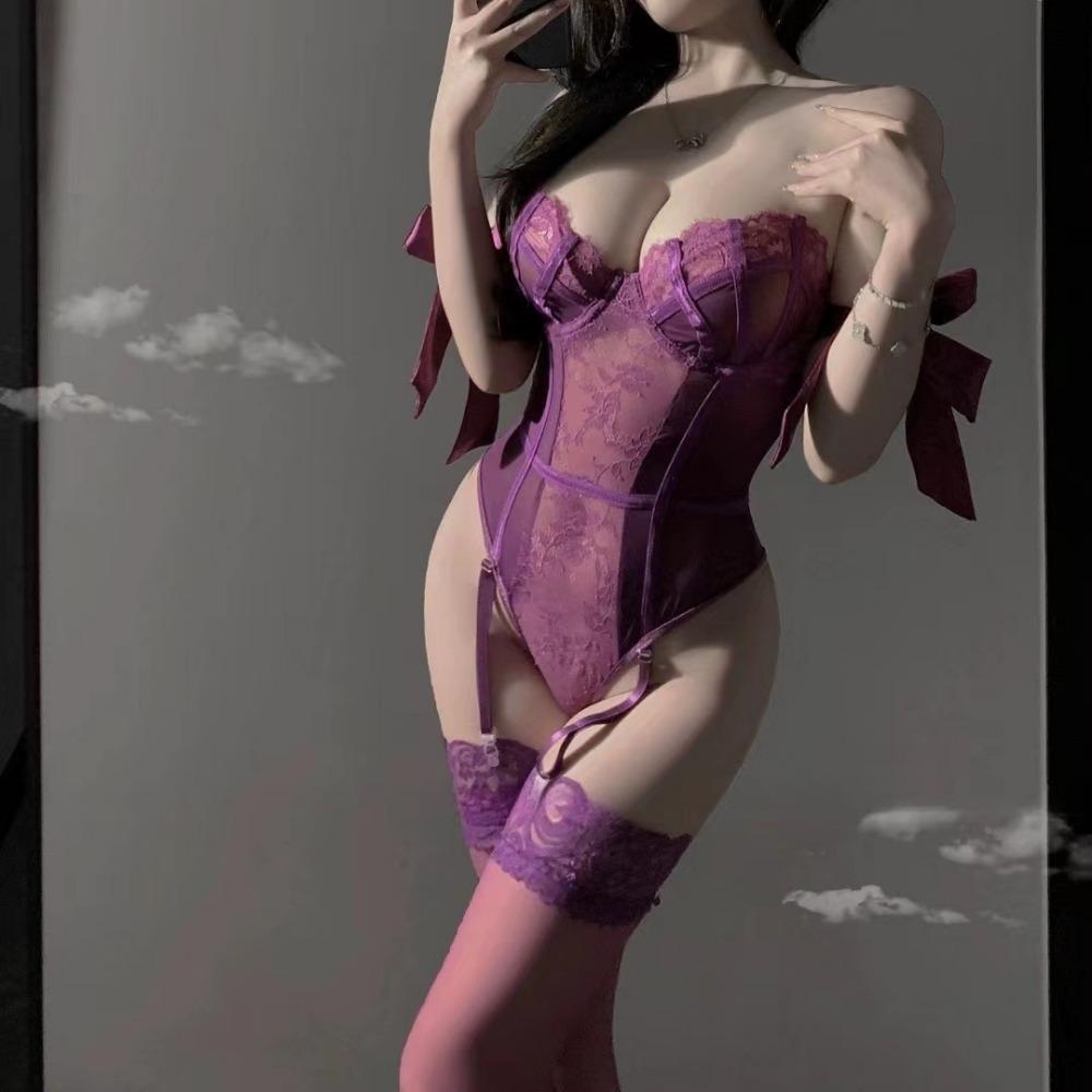 Domila Sexy Lingerie Purple Lace Onesie Pure Desire Uniform Set No Pajamas Female Temptation