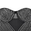 Women's Fashion Solid Mesh Crystal Long Sleeve Dress