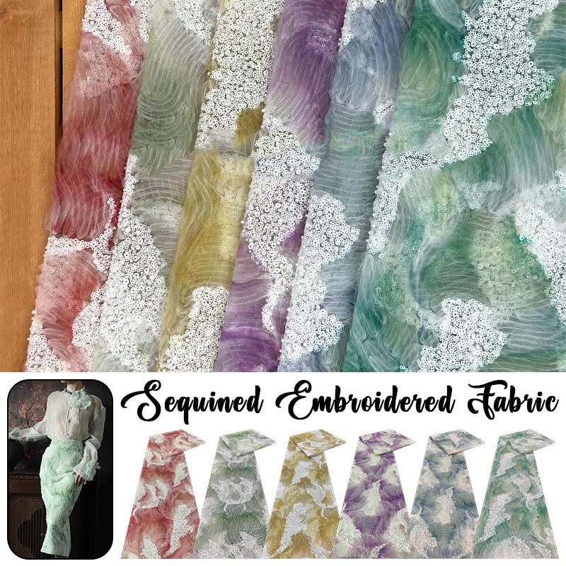 Luxurious Pearl Beaded Embroidery Fabric High Quality Lace Sequin Tulle Lace Designer Fabric For Diy Sewing Dress Clothes