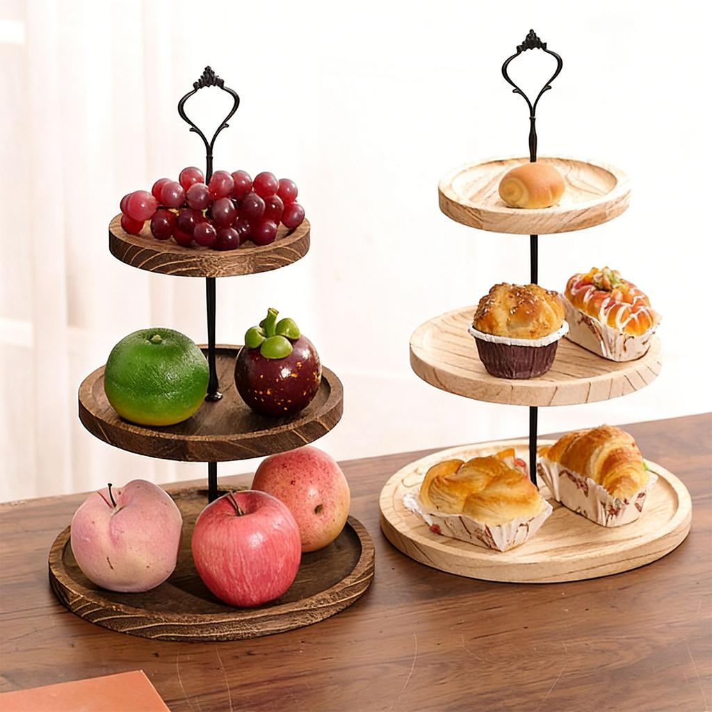 Wood 3 Tier Dessert Stand Cupcake Stand Table Sweet Dessert Snacks Fruits Pastry Rack Dark Color
