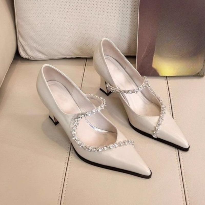 Modny pasek z cyrkonii, cienki obcas, pojedyncze buty, damskie modne buty ze szpicem, płytkie wycięcie, wsuwane, antypoślizgowe, wysokie obcasy