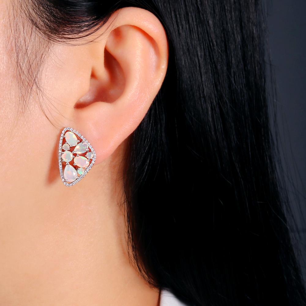 Cercei colorați, rari, piatră de naștere din octombrie, opal natural, cadou pentru aniversare și banchet pentru femei misterioși, eleganti, argint S925