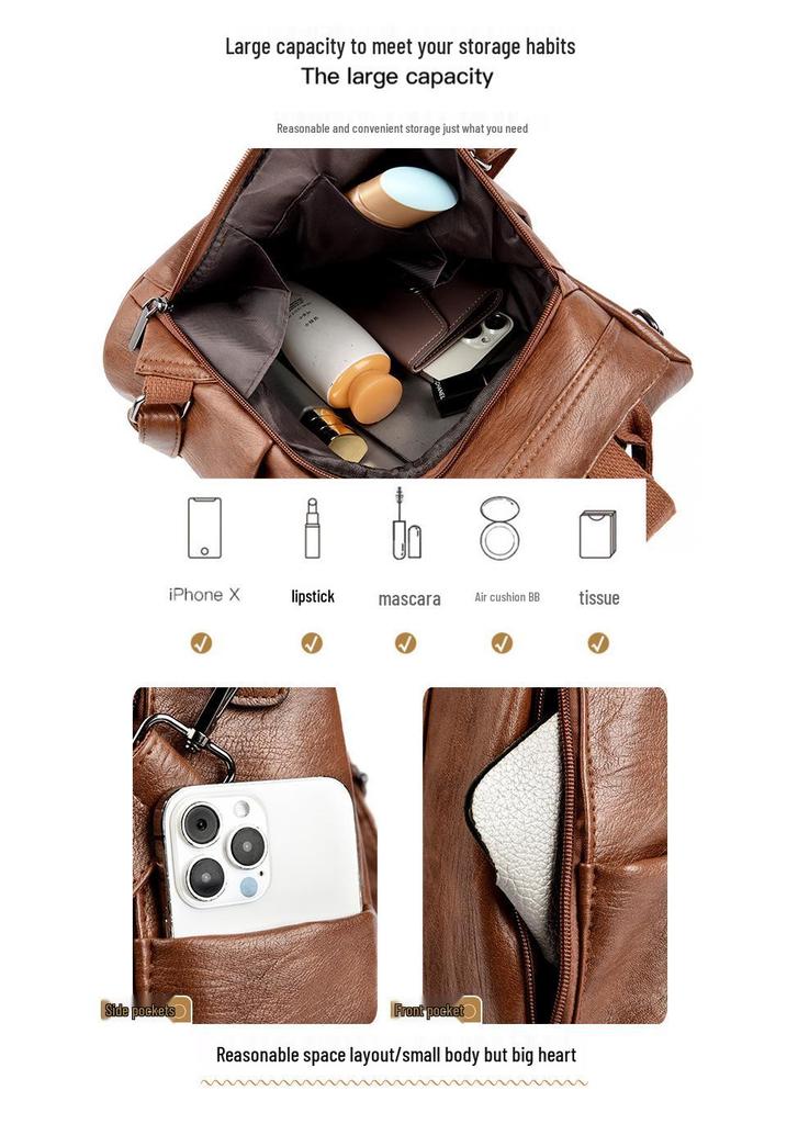 Women's Retro Anti-theft Faux Leather Backpack - High-end, Versatile, Large Capacity